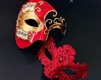 Red masquerading Party Masks, Christmas Masquerade Masks, Couples Masks, Lace Womens Mask, Masquerade Ball