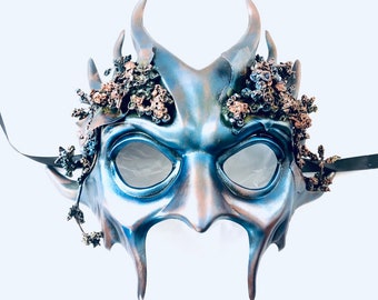 Blue Goblin Fantasy Mask magical horn mask, Mythical Creature Masks, Halloween Masks, Halloween Masquerade Mask