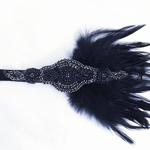 Black Flapper Girl Headpiece Roaring 20's Headpiece Black Headband With Feathers With Elegant Events Masquerade Black Tie Events image 1