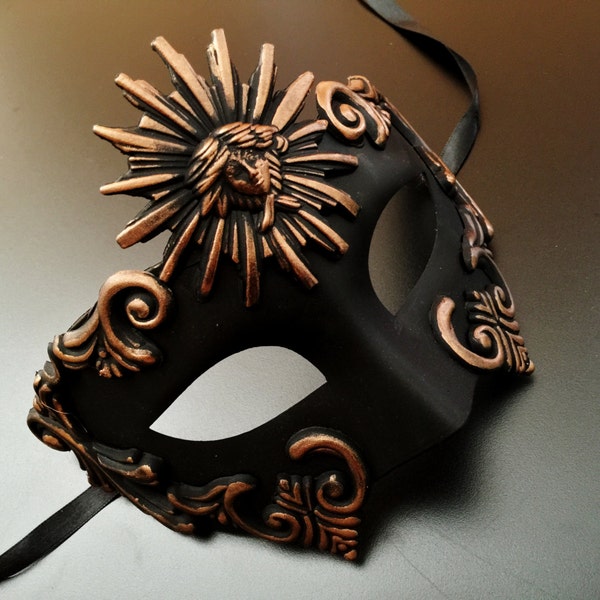 Bronze Men's Masquerade Mask, Roman Warrior Venetian Masquerade Mask, Sun God Dance Mask, Green God Costume Mask, Mardi Gras Mask