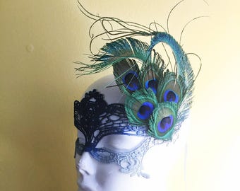 Peacock Masquerade Mask for Adults & Children, Peacock feathers and peacock theme face mask