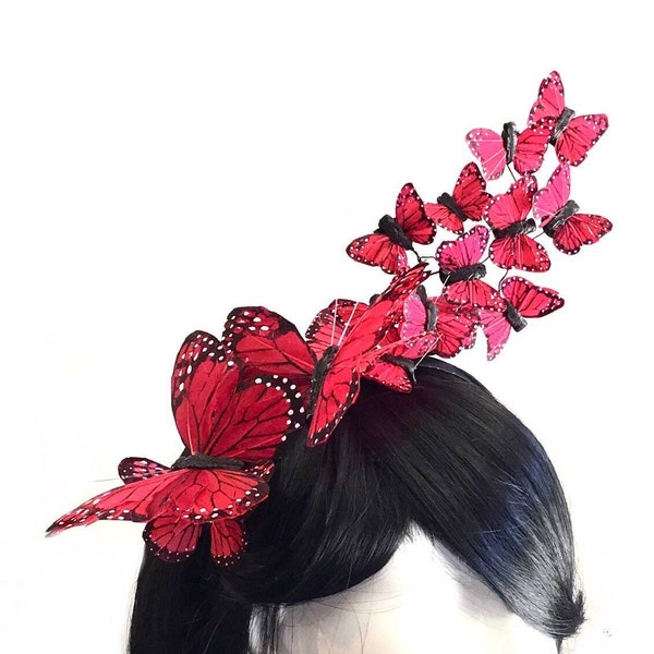 Red Butterfly headdress l Fascinator hat butterflies l Derby Hat l butterfly headpiece l party hat l Monarch butterfly headband Hat