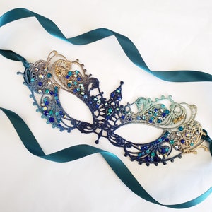 deep navy Masquerade Mask Women lace turquoise Teal theme halloween wedding party masks