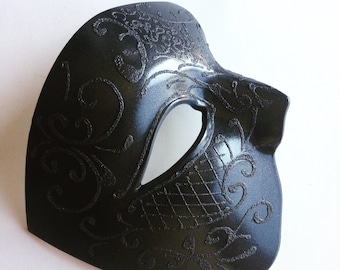 Black Shimmer Phantom Masquerade Mask for Men, Prom Mens Masks, Halloween Half face Mens Masks