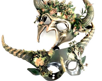 Silberne Maskerade-Maskenpaare, mystisches Maskenpaar, Minotaurus-Masken, Kreaturenmasken, einzigartige, außergewöhnliche Masken