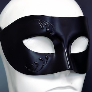Black Mens Masquerade Mask Hand Painted Mask Venetian Ball Mask Black Tie Masquerade Party Prom Mask Groom Mask Embossed Mask Black Mask