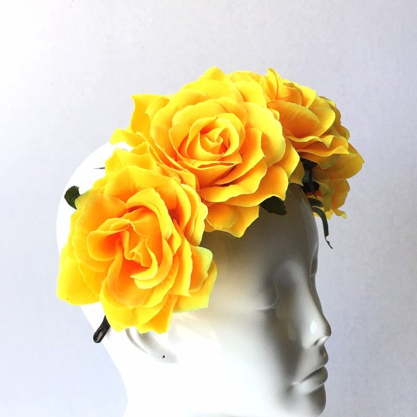 Yellow Flower Crown, Rose Crown, Rose headband, Floral photo prop