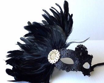 Women Masquerade Mask womens feather mask Mask with Feather Masquerade Ball Mask Feather Wedding Mask Lace Mask