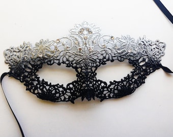 Silver Womens Masquerade Mask, Silver Floral Mask with Rhinestones available in other colors