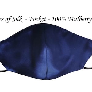 Navy blue SILK mask Nose Wire 3 Layer Mulberry Silk face mask women luxury fabric face mask popular face cover soft comfortable