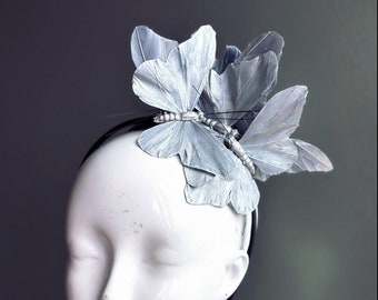 Silver Fascinator Hat Elegant Butterfly Theme