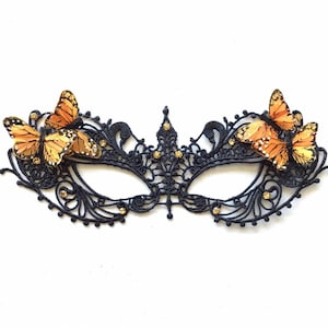 Women's Black Masquerade Mask, Mask With Rhinestones And Butterflies, Masquerade Ball Masks, Black Stiff Lace Mask, Wedding Masquerade Masks