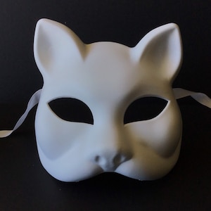 DIYマスク - Therian Mask仮面舞踏会マスク DIY Gatto空白マスク、自分でやるプロジェクト用、白い怒った大きな猫のマスク、黒いウサギ、ウサギ