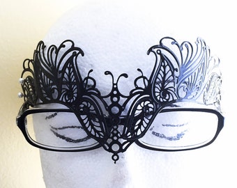 Masquerade Mask for eye Glasses, Eye Glass masquerade Mask, In metal base or lace base unisex Mask