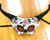 Colorful womens Catrina Mask Day Of The Dead Masquerade Mask With Horns, Dia De Los Muertos Festival Masquerade, Rose Parade Masquerade Mask