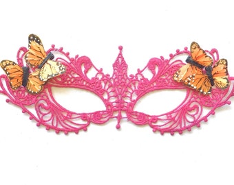 Girls Pink Lace Butterfly Costume Masquerade Mask