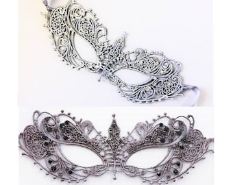 Silver Masquerade Mask, Masquerade Ball Mask, Mardi Gras Mask, Rhinestone Masquerade Mask