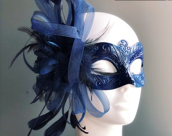 Blue and Gold Feather Masquerade Mask - Etsy UK