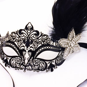 Black Tie event Masquerade Mask Women, Black feather mask, High quality elegant black venetian theme image 2