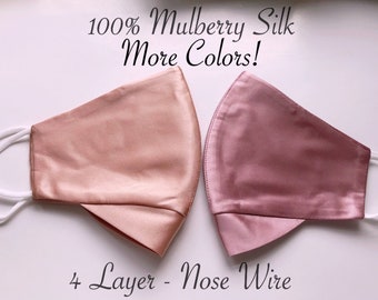 100% Mulberry Silk Mask Nose Wire 19momme Silk Face Masks 3 Sizes More Colors