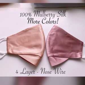 100% Mulberry Silk Mask Nose Wire 19momme Silk Face Masks 3 Sizes More Colors