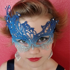 Blue Lace mask for girls, masquerade mask for kids with Rhinestones