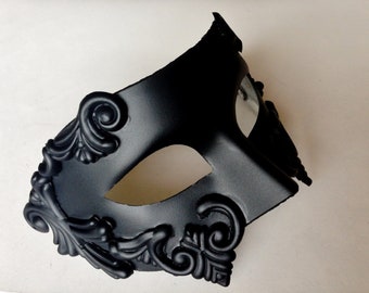 Black Mens Mask Gladiator Mask Greek God Mask Masquerade Masks Roman Mens Mask venetian Ball