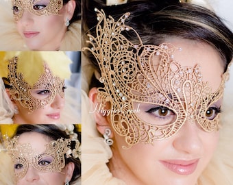 Navy Blue Masquerade Mask, Women's Mardi Gras Mask, Blue Lace Mask mask with rhinestones