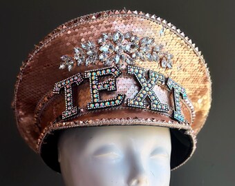 Vintage Hooray Henri Womens Captain Hat Pink Sequin‎ Beaded Anchor Costume Dance Vintage Hooray Henri Womens Captain Hat Pink Sequin Beaded  main image 4
