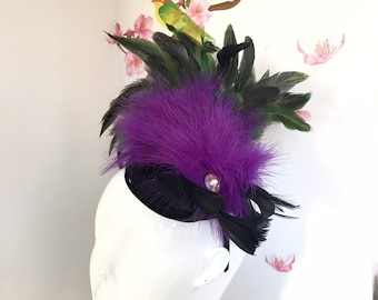 Mardi Gras Feather Fascinator Women's Headpiece Kentucky Derby Hat, Mardi Gras headress