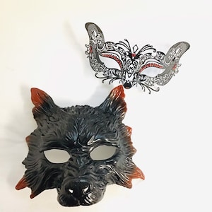 Maskerademaskers wolfsmasker vosmasker, voor hem en haar dierenmaskers, Halloween Fox-vrouwenmasker, Wolf-herenmasker, zwart-rood koppels wolfsmaskers Cosplay