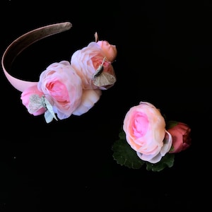 Floral Headband, Vintage Rose Headband Burnt Pink Rose, Women & Childrens Headband, Flower Headpiece With Butterflies, Flower Clip On