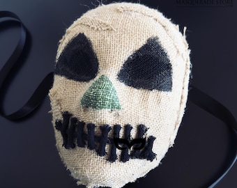 Máscara de arpillera de Halloween de terror cosida con espantapájaros