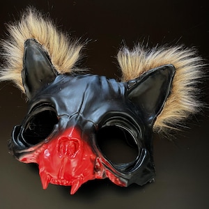 Bloody Cat Masquerade Mask Therian Mask Halloween Costume Mask Black Cat Masks Furry Mask Red Masks LARP Gatto Mask Scary Cat Mask