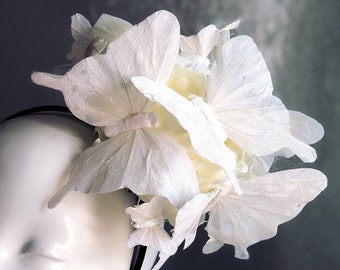 White Butterfly Headband - Fascinate Hat - butterfly crown - Diner en Blanc - Derby Hats