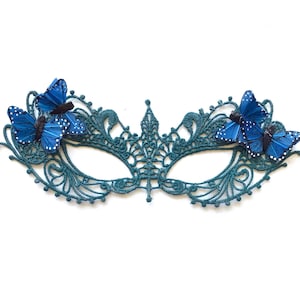 Blaugrüne Damenmaske l Maskenball, Maske mit Strasssteinen, Maskenball, dunkle Teal-Maske mit Spitze, Hochzeitsmasken