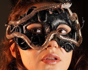 Serpent Gold Snake Black Medusa Masquerade Mask