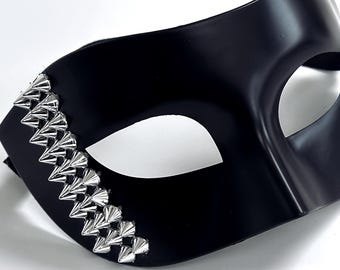 Studded Mens Masquerade Mask Silver Masks Masquerade Party Mask Steampunk Spike Mask Mens Masks Black Party Mask