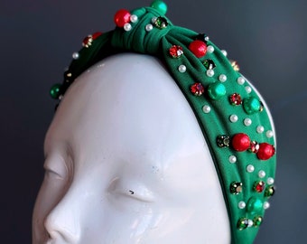 Green Christmas Headband Pearl Headpiece xmas Fun Holiday Party Evening Headband