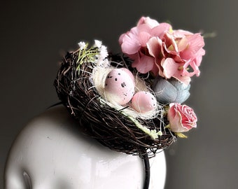 Easter Basket Womens Hat - Pink Flower Headband - Easter Eggs - Hair Accessory