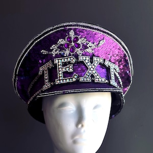 Purple captain hat gift idea Rave Fan Black Captains Hat With Steampunk Goggles, popular sequin Hat unisex Head Wear Concerts, Festival Hats