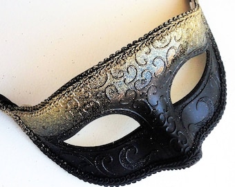 Black Gold Venetian Mens Masquerade Ball Mask