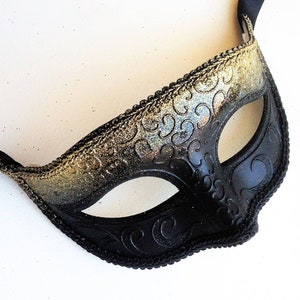 Gold Mens Mask, Black Mens Masquerade Mask for Men, Silver Venetian Mask for Men image 1