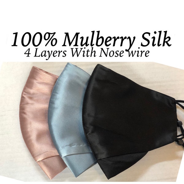 Mulberry Silk Mask 4 layers Nose wire 100% SILK Mask Women's LUXURY SILK satin Face Mask Blush Pink Satin Mask More Colors