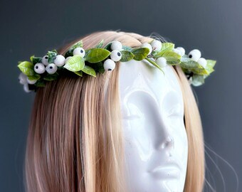 Green Bridal Wreath, Christmas Headband, Flower Crown, Wedding, Xmas