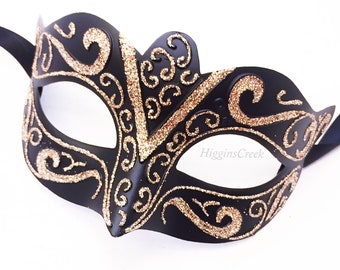 Mens Black Gold Masquerade Mask - Prom Party Wedding Retinue
