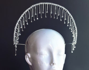 Silver Halo, Festivalsmycken, Kristallhuvudbonad, Med matchande halsband, Silverkrona