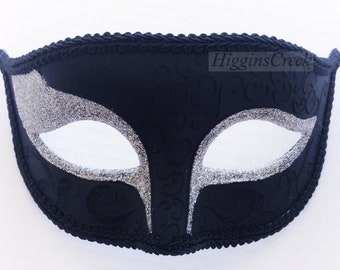 Masquerade Masks, Black Silver Mask for Men, Masquerade Simple venetian mask by HigginsCreek MORE COLORS