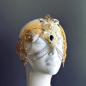 Women's Masquerade Mask - Goddess Mask - Chain Mask - Gold