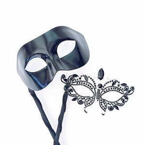 Couples Black Masquerade Mask Set, Stick Masks, Masquerade Stick Mask, Handheld Stick Mask, Masquerade Party, Masquerade Ball, Venetian Mask